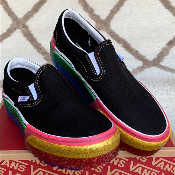 ••VANS CLASSIC SLIP ON S PLATFORMS GLITTER BLK/R W - Picture 5 of 16